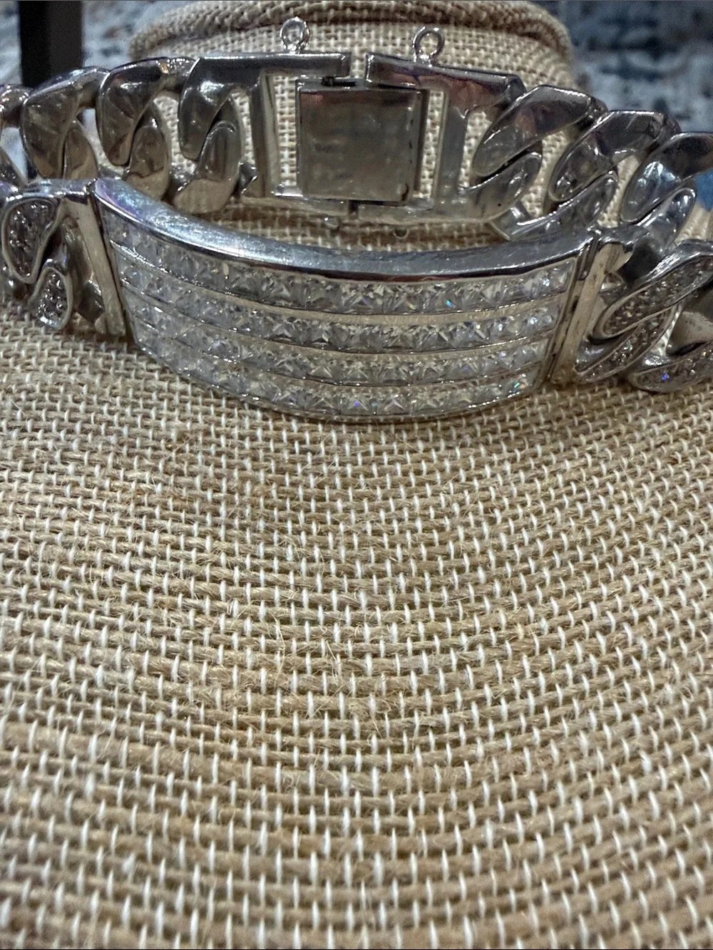 Silver Crystal Cuban Link ID Bracelet - Women Accessories